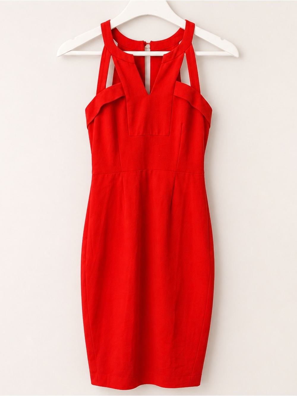 BCBGMAXAZRIA Halter Sheath Dress Bright Poppy Cocktail Bodycon Size 0